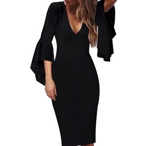 V-neck Bell Sleeve Cocktail Party Dress